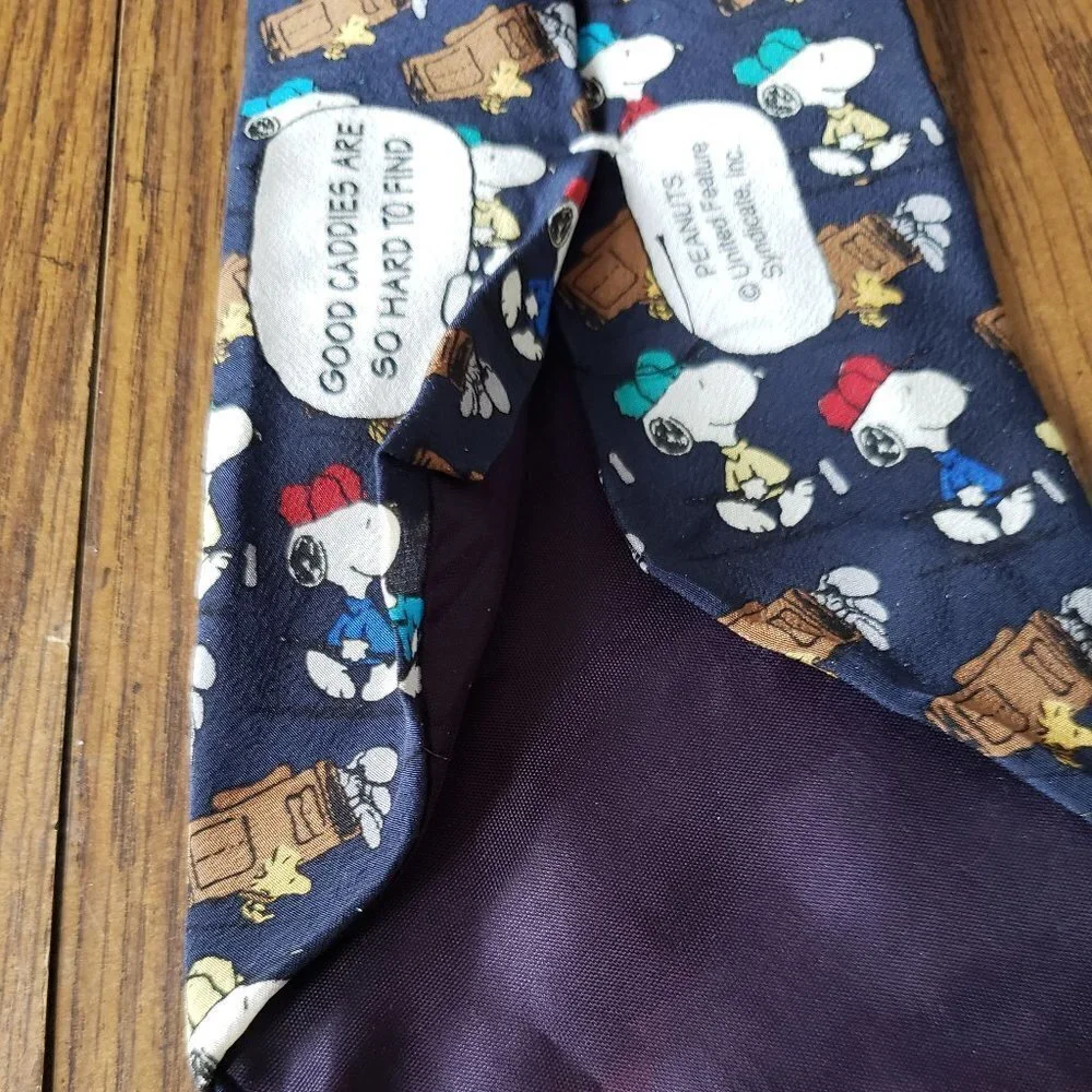 Peanuts Snoopy Golf Necktie Good Caddies Are Hard to Find 100% Silk